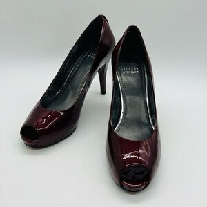 STUART WEITZMAN GORGEOUS DEEP RED/PURPLE 4” PATENT LEATHER PEEP TOE HEELS